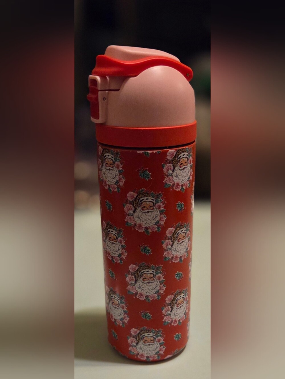 24oz Holiday Santa Pattern Insulated Bottle